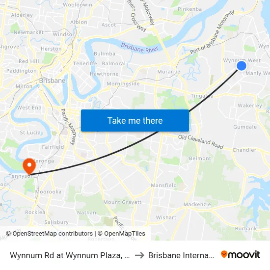Wynnum Rd at Wynnum Plaza, Stop 58 to Brisbane International map