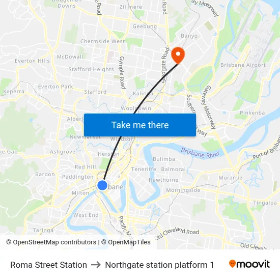 Roma Street Station to Northgate station platform 1 map