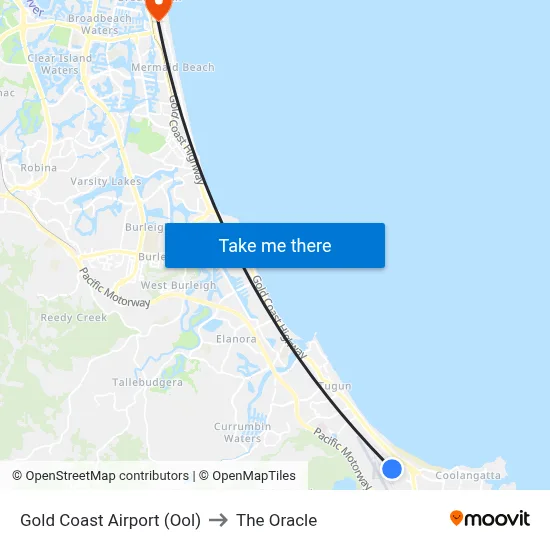 Gold Coast Airport (Ool) to The Oracle map