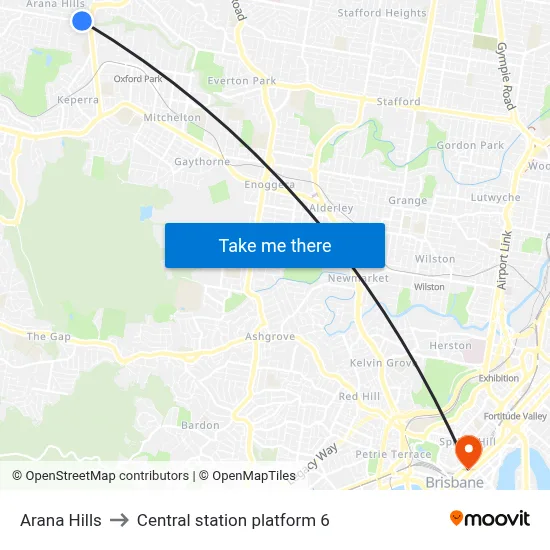 Arana Hills to Central station platform 6 map