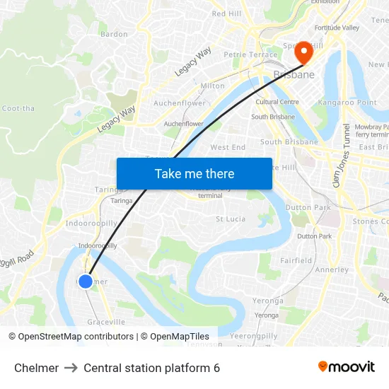 Chelmer to Central station platform 6 map