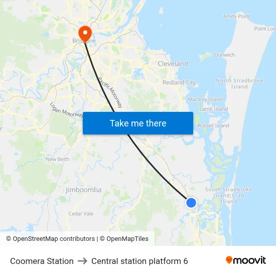 Coomera Station to Central station platform 6 map