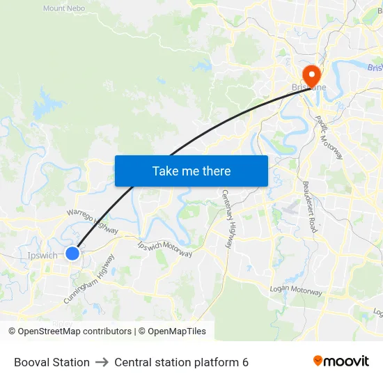 Booval Station to Central station platform 6 map