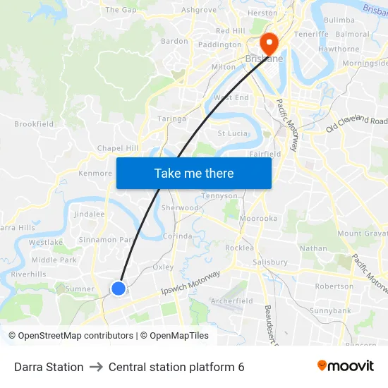 Darra Station to Central station platform 6 map