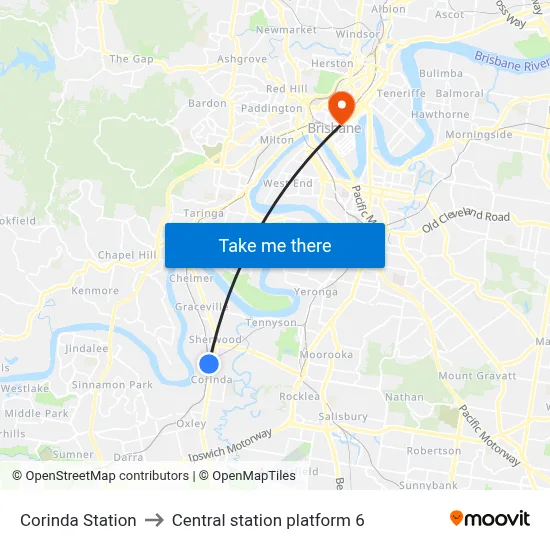 Corinda Station to Central station platform 6 map