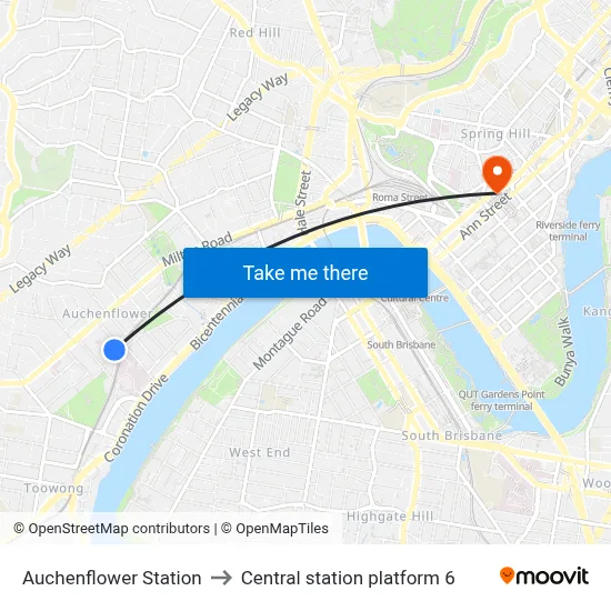 Auchenflower Station to Central station platform 6 map