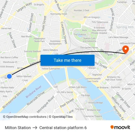 Milton Station to Central station platform 6 map