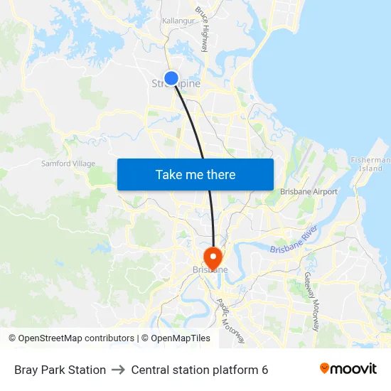 Bray Park Station to Central station platform 6 map