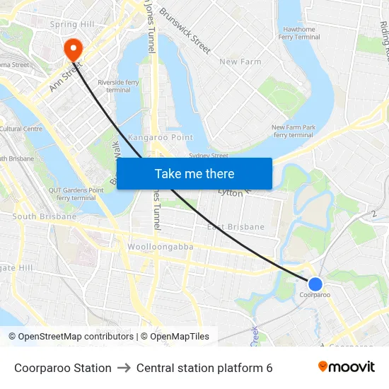Coorparoo Station to Central station platform 6 map