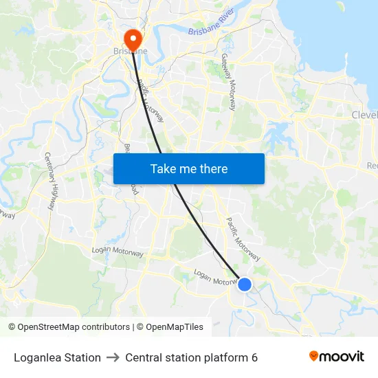 Loganlea Station to Central station platform 6 map