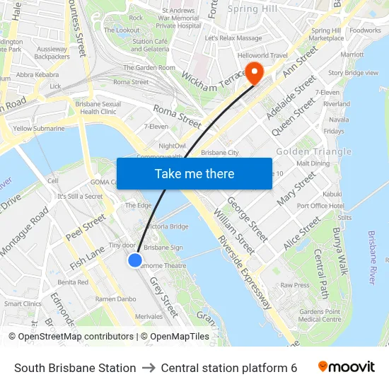 South Brisbane Station to Central station platform 6 map