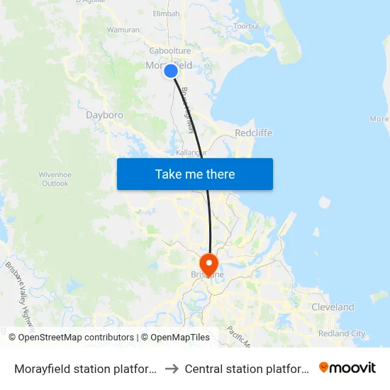 Morayfield station platform 1 to Central station platform 6 map