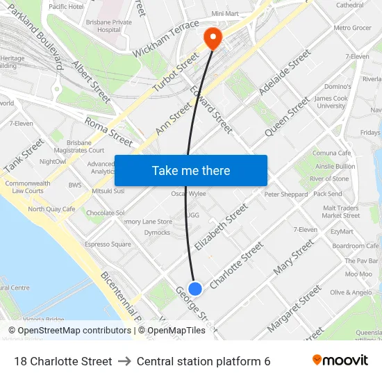 18 Charlotte Street to Central station platform 6 map