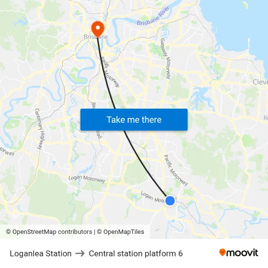Loganlea Station to Central station platform 6 map