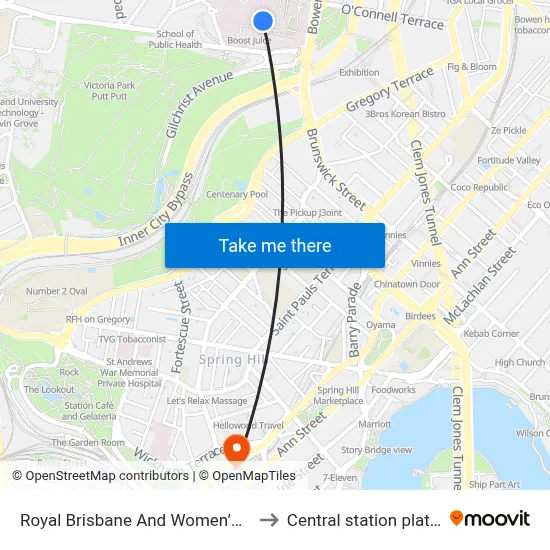 Royal Brisbane And Women’S Hospital to Central station platform 6 map