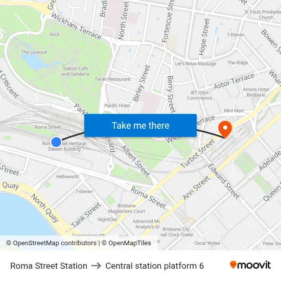 Roma Street Station to Central station platform 6 map