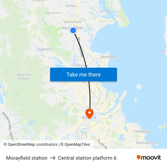 Morayfield station to Central station platform 6 map