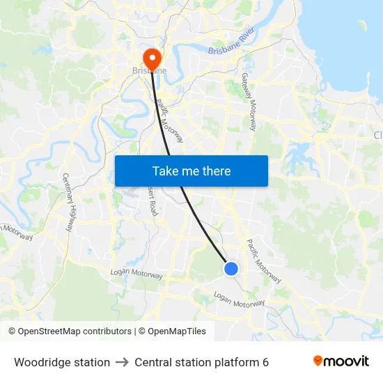 Woodridge station to Central station platform 6 map