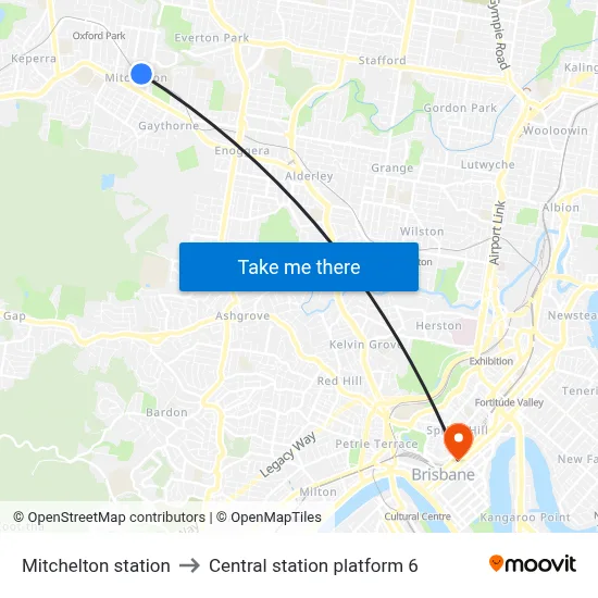 Mitchelton station to Central station platform 6 map
