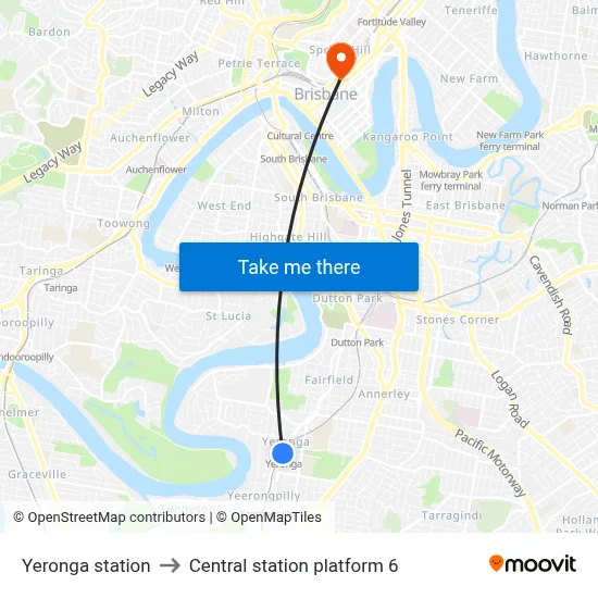 Yeronga station to Central station platform 6 map