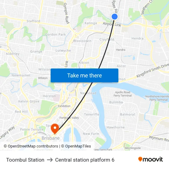 Toombul Station to Central station platform 6 map