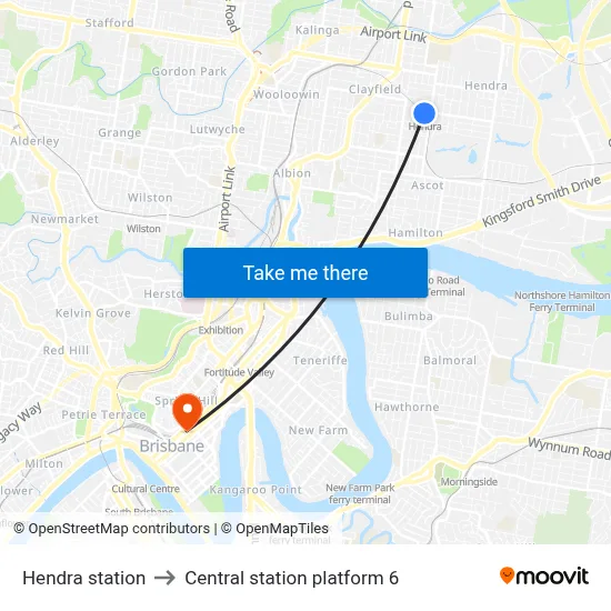 Hendra station to Central station platform 6 map