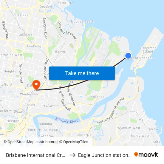Brisbane International Cruise Terminal to Eagle Junction station platform 2 map