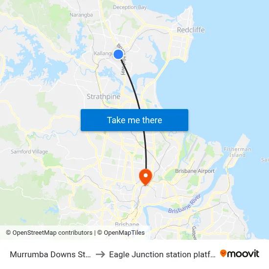 Murrumba Downs Station to Eagle Junction station platform 2 map