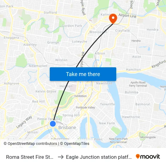 Roma Street Fire Station to Eagle Junction station platform 2 map