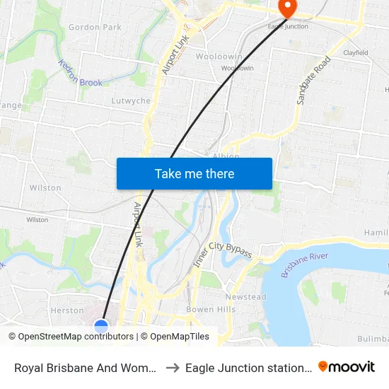 Royal Brisbane And Women’S Hospital to Eagle Junction station platform 2 map