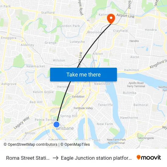 Roma Street Station to Eagle Junction station platform 2 map