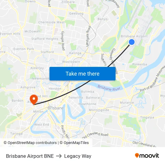 Brisbane Airport BNE to Legacy Way map
