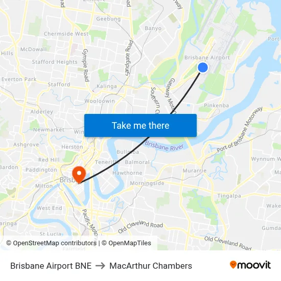 Brisbane Airport BNE to MacArthur Chambers map