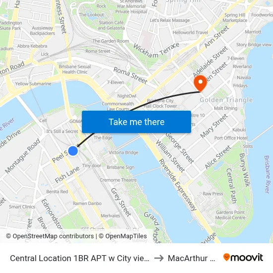 Central Location 1BR APT w City view South BNE, Brisbane to MacArthur Chambers map