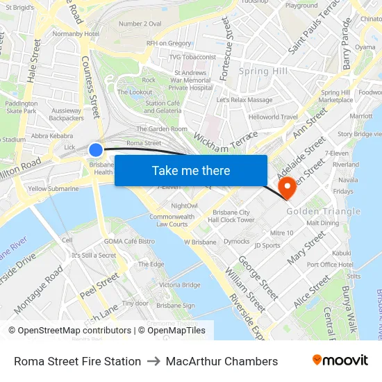 Roma Street Fire Station to MacArthur Chambers map