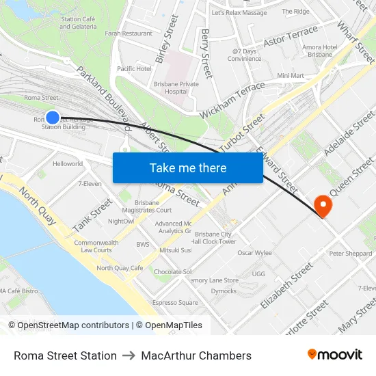 Roma Street Station to MacArthur Chambers map