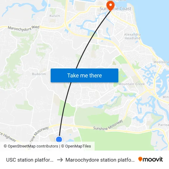 USC station platform 2 to Maroochydore station platform 2 map