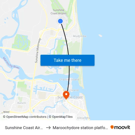 Sunshine Coast Airport to Maroochydore station platform 2 map