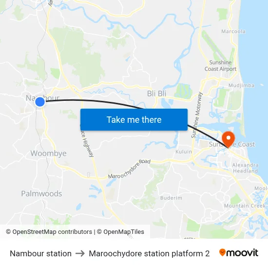 Nambour station to Maroochydore station platform 2 map
