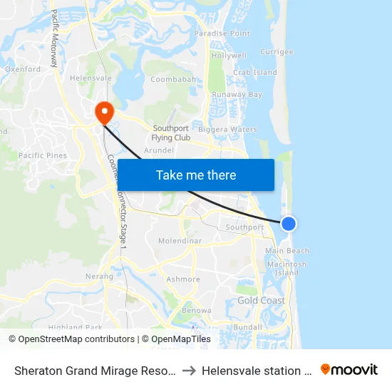 Sheraton Grand Mirage Resort, Gold Coast to Helensvale station platform 2 map