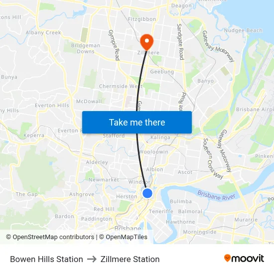 Bowen Hills Station to Zillmere Station map
