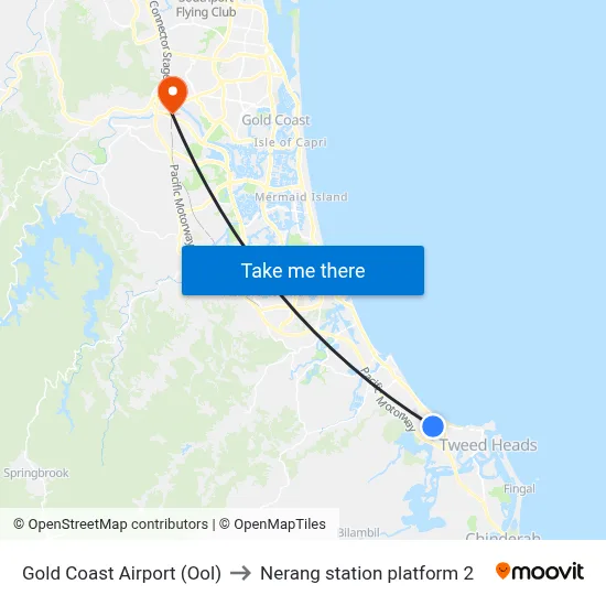 Gold Coast Airport (Ool) to Nerang station platform 2 map