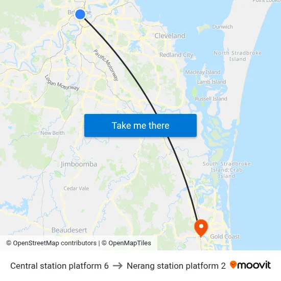 Central station platform 6 to Nerang station platform 2 map