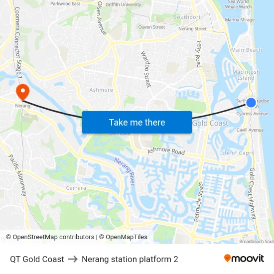 QT Gold Coast to Nerang station platform 2 map