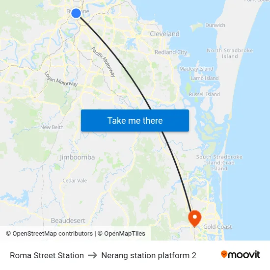 Roma Street Station to Nerang station platform 2 map