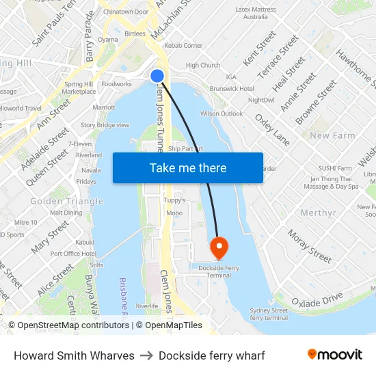 Howard Smith Wharves to Dockside ferry wharf map