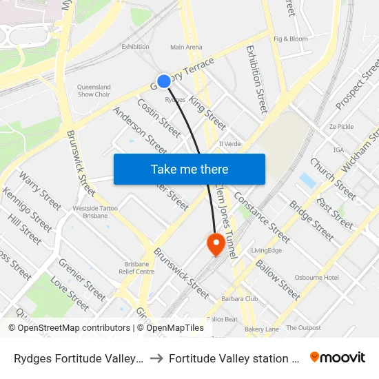 Rydges Fortitude Valley Brisbane to Fortitude Valley station platform 2 map