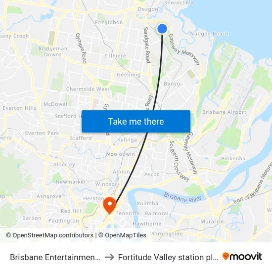 Brisbane Entertainment Centre to Fortitude Valley station platform 2 map