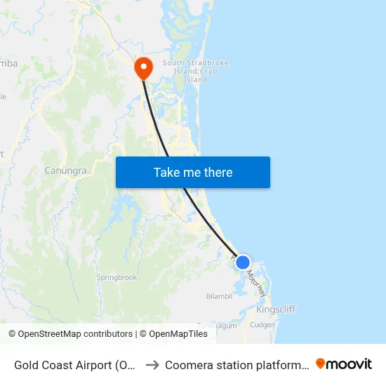 Gold Coast Airport (Ool) to Coomera station platform 2 map
