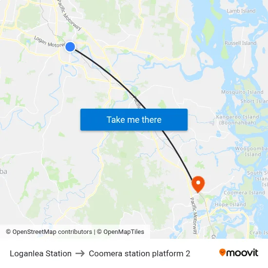 Loganlea Station to Coomera station platform 2 map